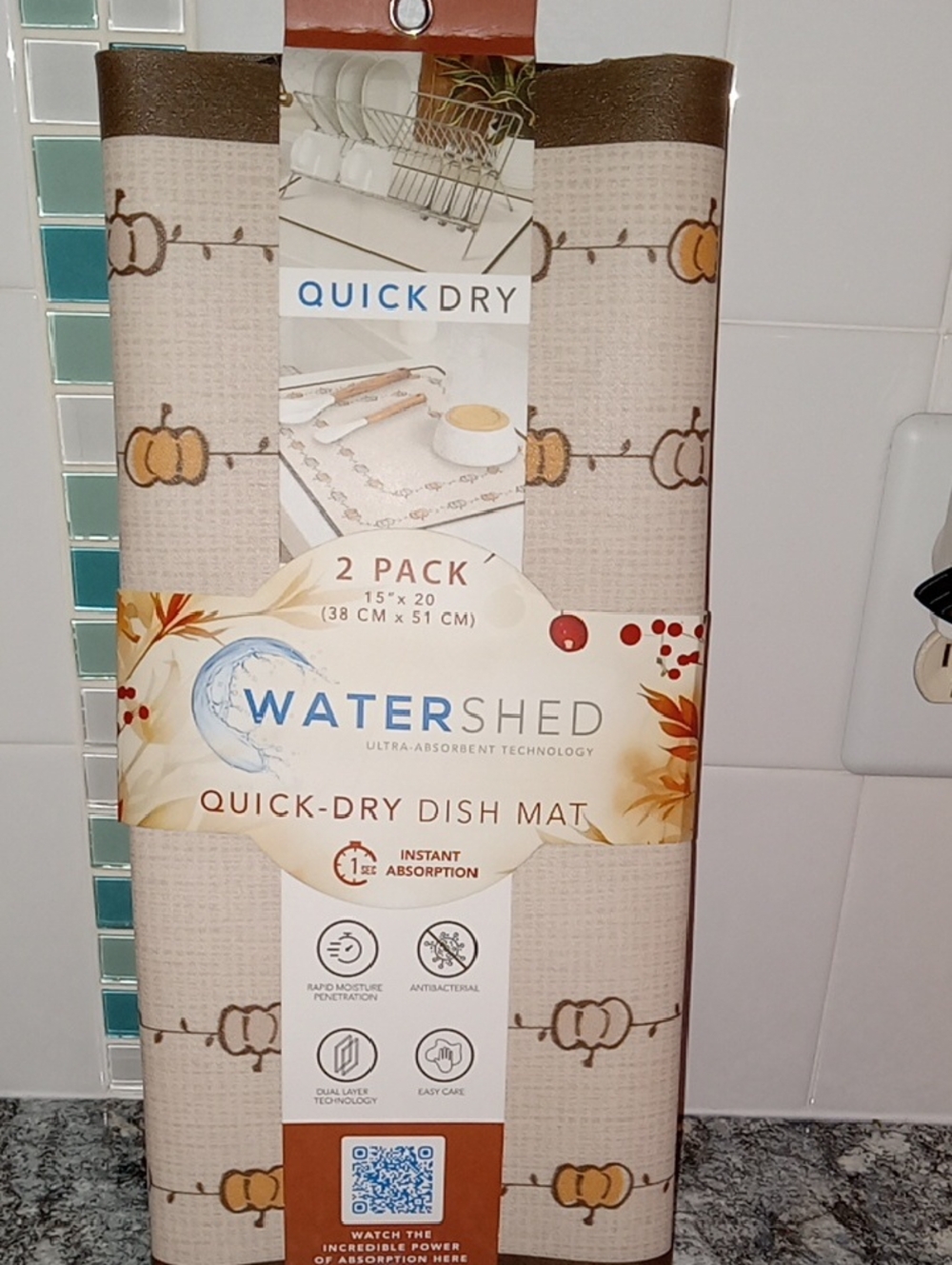 Quick-Dry Dish Mat - Beige Pumpkin Pattern (2-Pack)